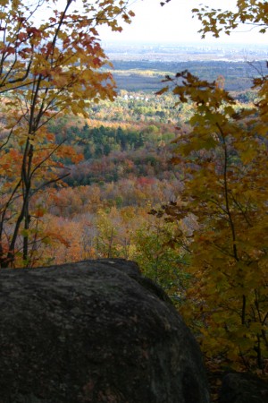 «Les personnes qui font des randonnées dans le parc de la Gatineau peuvent facilement apercevoir la plaine de l’Outaouais au pied des premières montagnes du Bouclier canadien.»