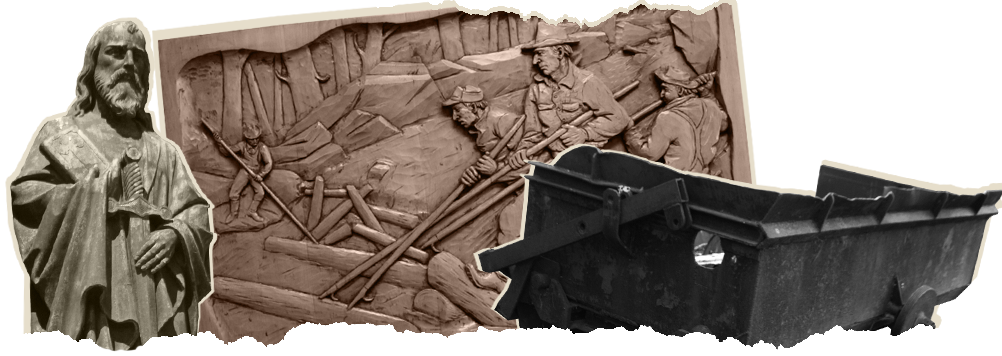Statut de Saint-Paul d'Aylmer : Michel Riberdy // Draveurs : Photo de l'oeuvre du sculpteur Jean-Julien Bourgault, intitul&eacute;e Flottage du bois, ann&eacute;e : 1967. Auteur : Michel Riberdy // Benne &agrave; minerai de la mine Forsyth : Michel Riberdy